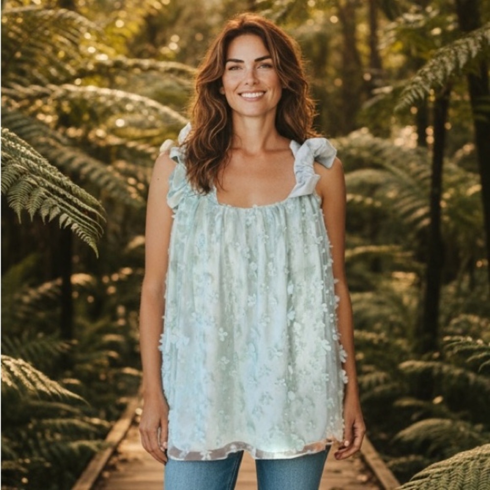 ENTRO large ladies mint green sleeveless top baby doll style NWT brand new large